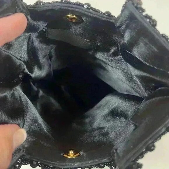 GIORGIO‎ BEVERLY HILLS BLACK BEADED SATIN LINED EVENING BAG WITH SNAP CLOSURE - Picture 5 of 5